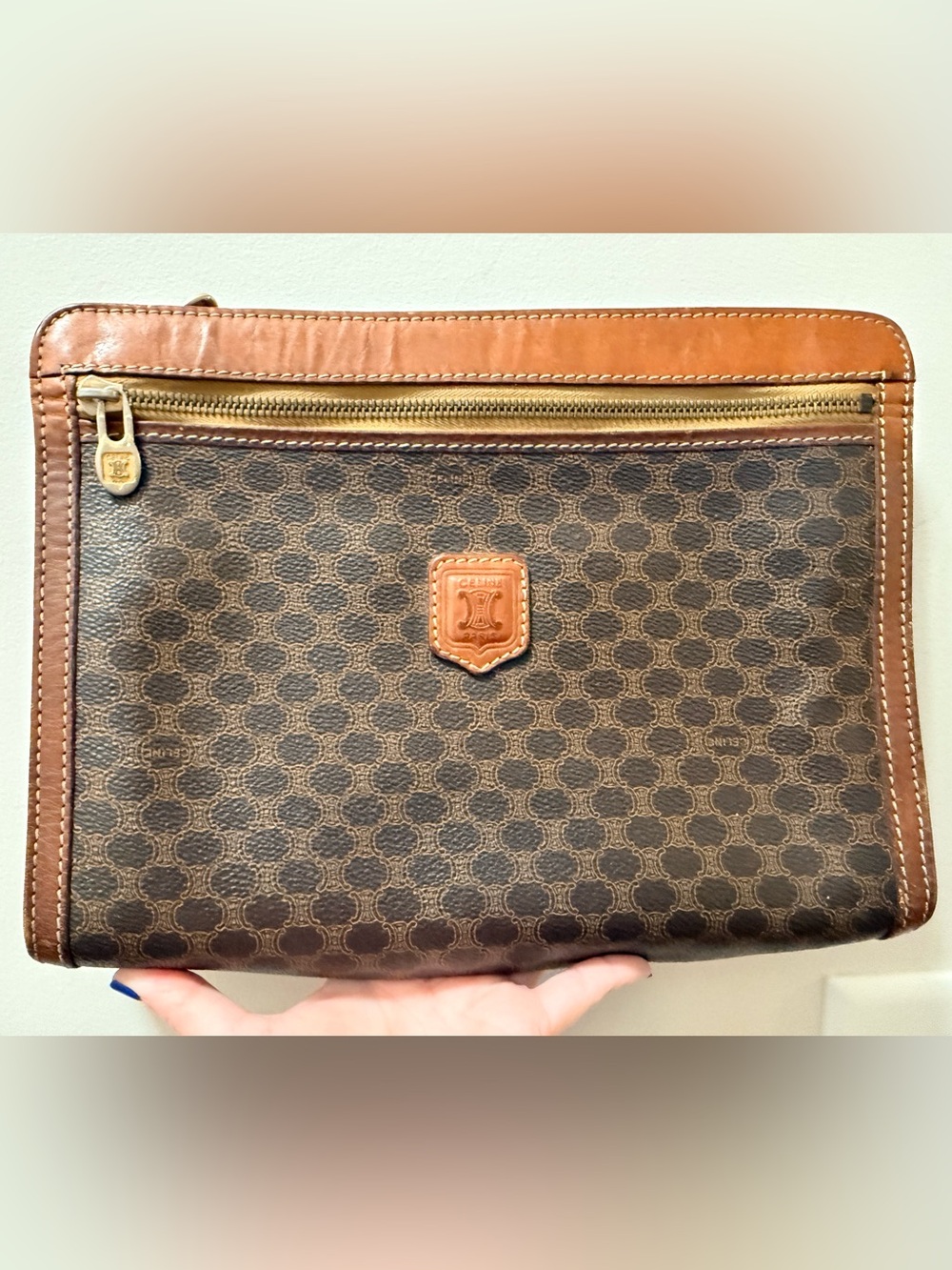 *Vintage* - Celine - Monogram Leather Wristlet Clutch